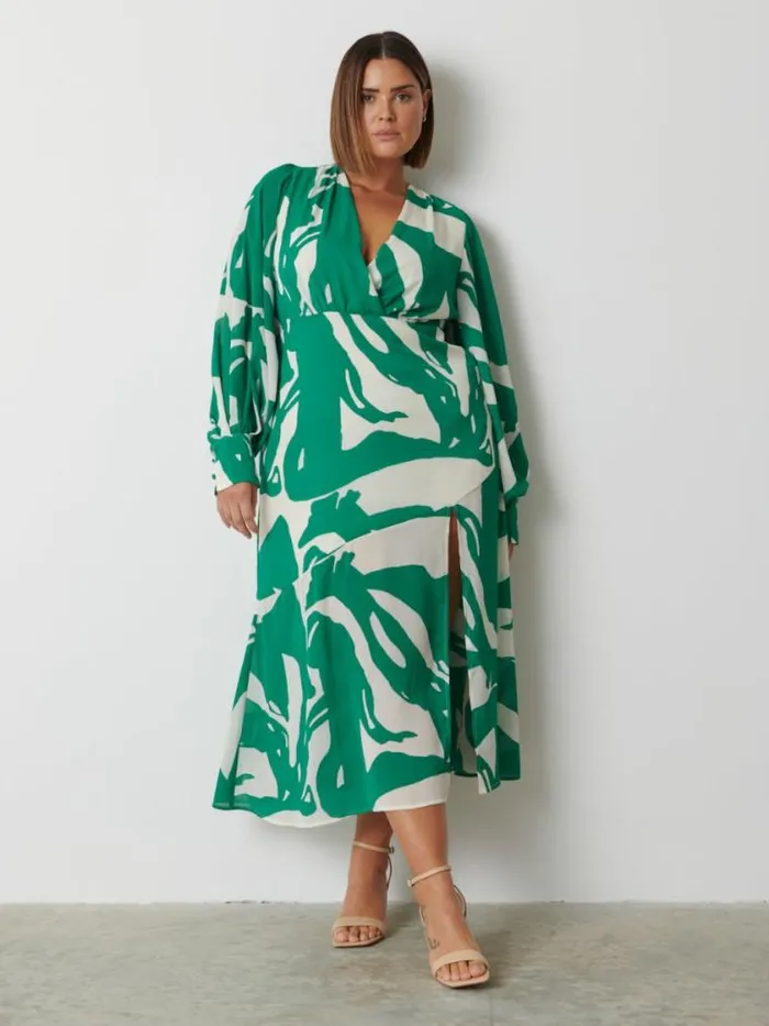 Pretty Lavish Dresses Lilianna Backless Balloon Sleeve Printed Dress Curve Green Abstract 8211 Women