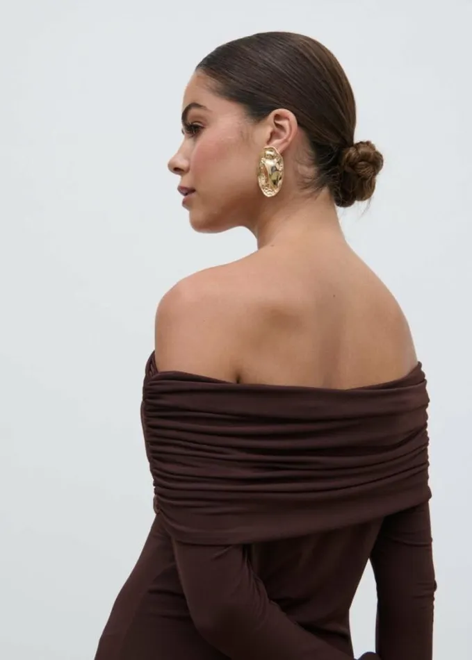 Pretty Lavish Dresses Perrie Bardot Jersey Maxi Dress Brown 8211 Women