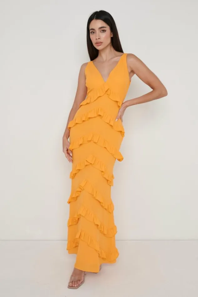 Pretty Lavish Dresses Piper Ruffle Maxi Dress Orange 8211 Women