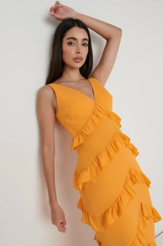 Pretty Lavish Dresses Piper Ruffle Maxi Dress Orange 8211 Women