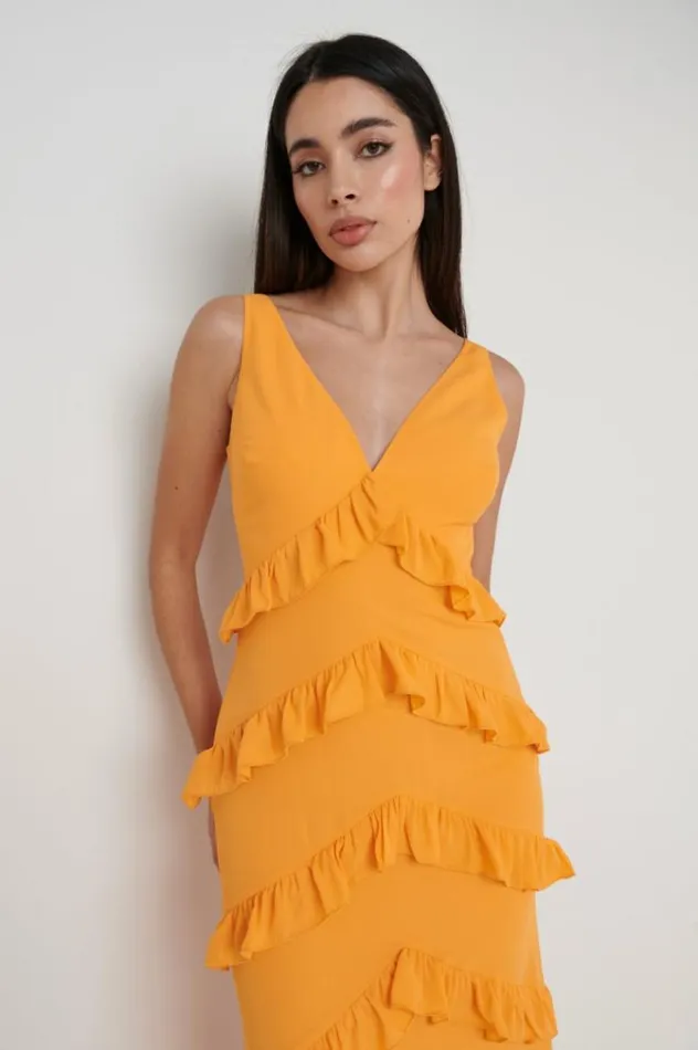 Pretty Lavish Dresses Piper Ruffle Maxi Dress Orange 8211 Women