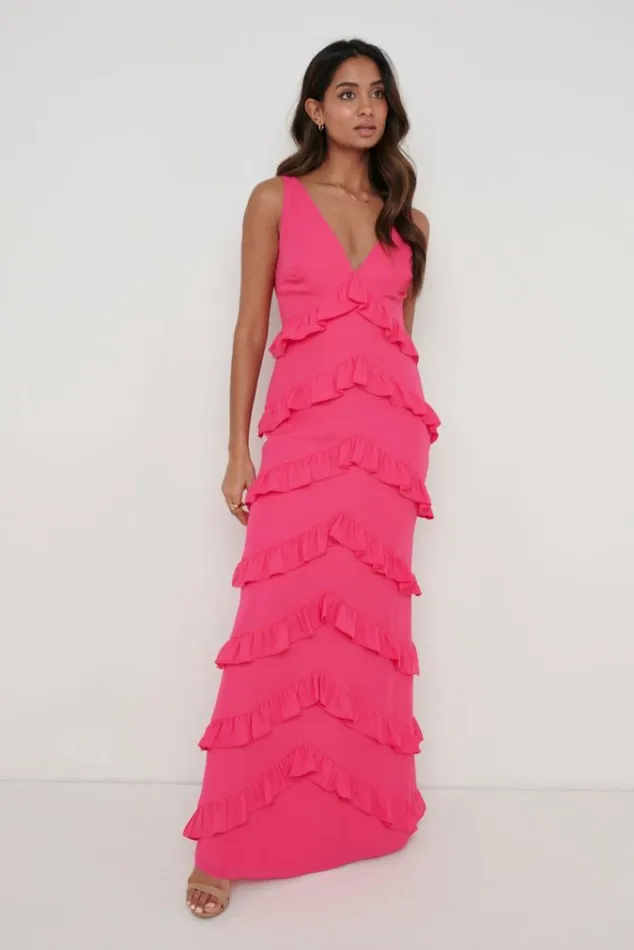 Pretty Lavish Dresses Piper Ruffle Maxi Dress Pink 8211 Women