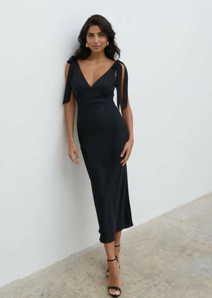 Pretty Lavish Dresses Piper Tie Midaxi Dress Black 8211 Women