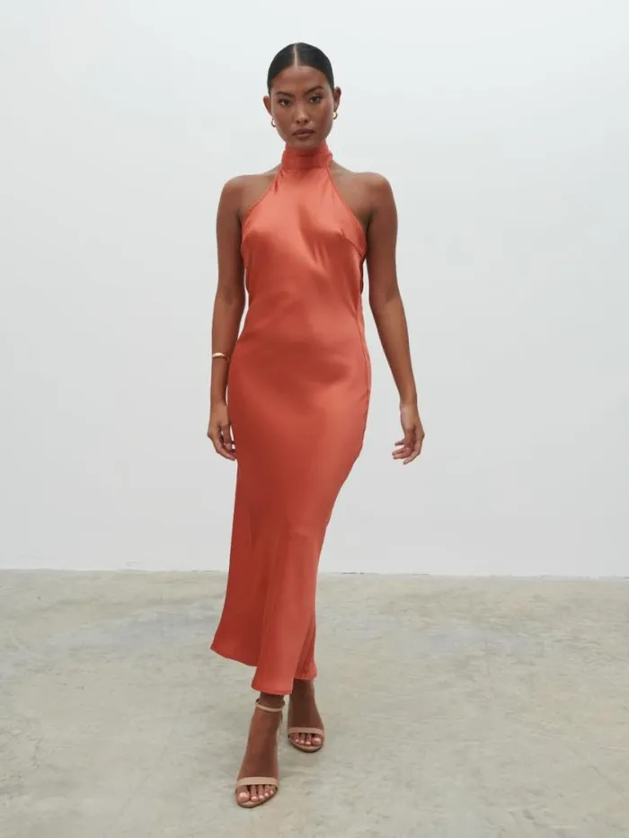 Pretty Lavish Dresses Raleigh Recycled Cowl Back Midaxi Dress Terracotta 8211 Women