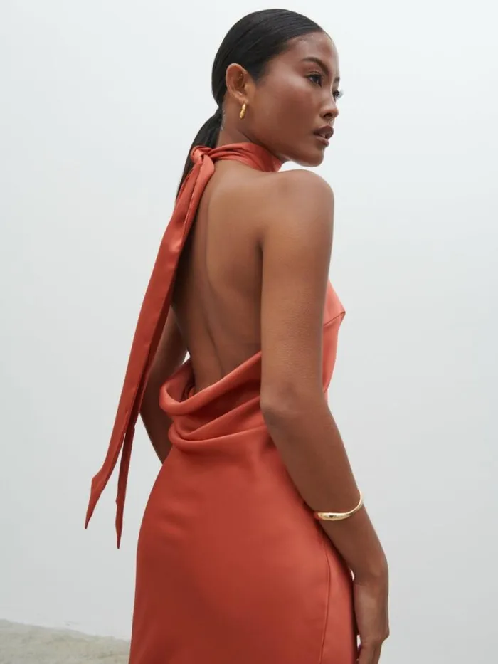 Pretty Lavish Dresses Raleigh Recycled Cowl Back Midaxi Dress Terracotta 8211 Women