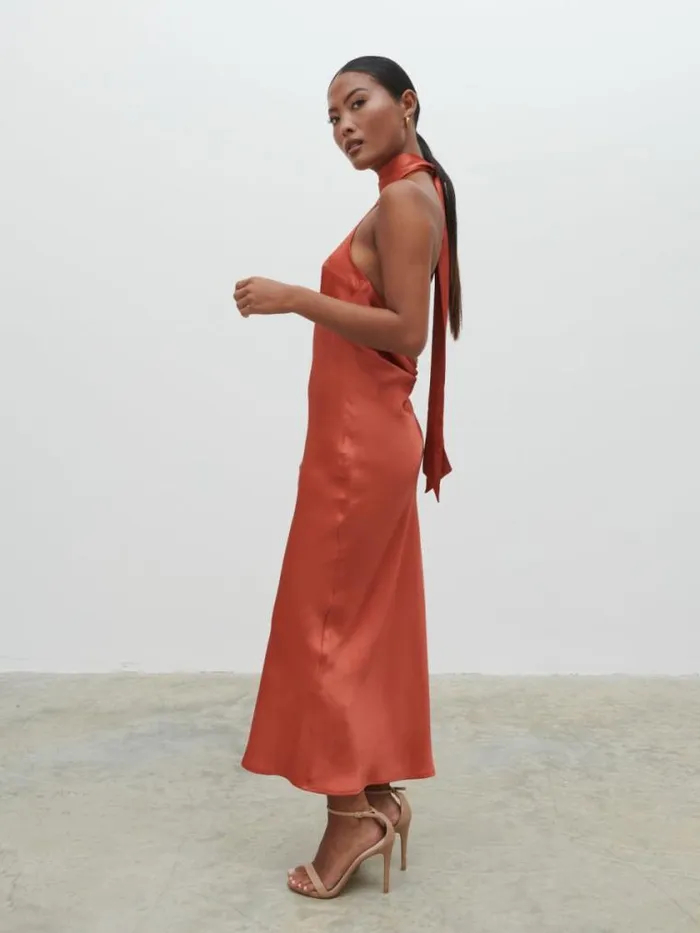 Pretty Lavish Dresses Raleigh Recycled Cowl Back Midaxi Dress Terracotta 8211 Women