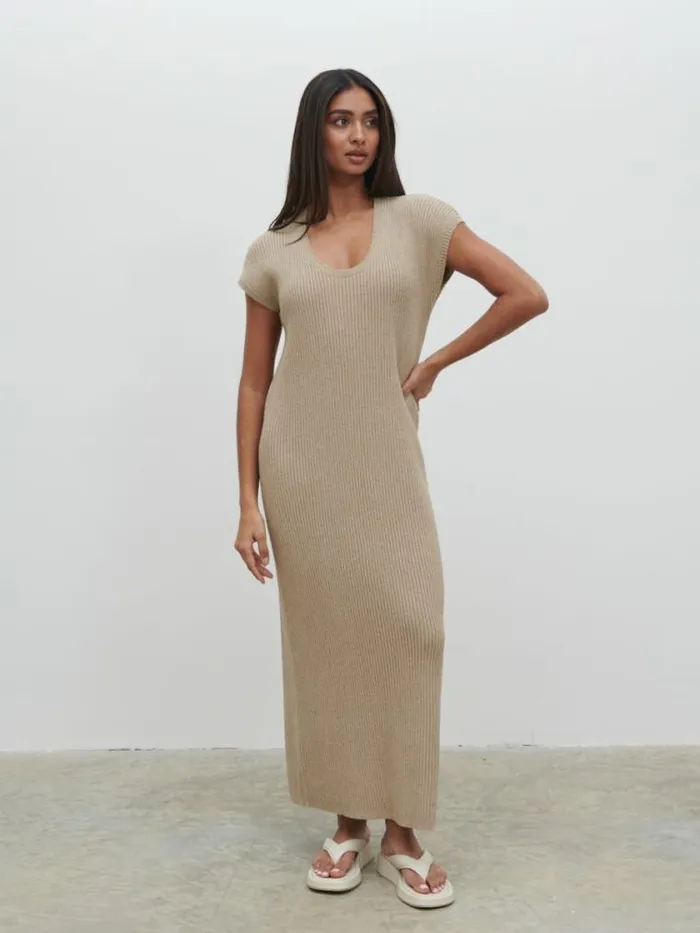 Pretty Lavish Dresses Rose Knit Midaxi Dress Beige 8211 Women