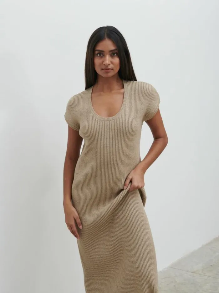 Pretty Lavish Dresses Rose Knit Midaxi Dress Beige 8211 Women