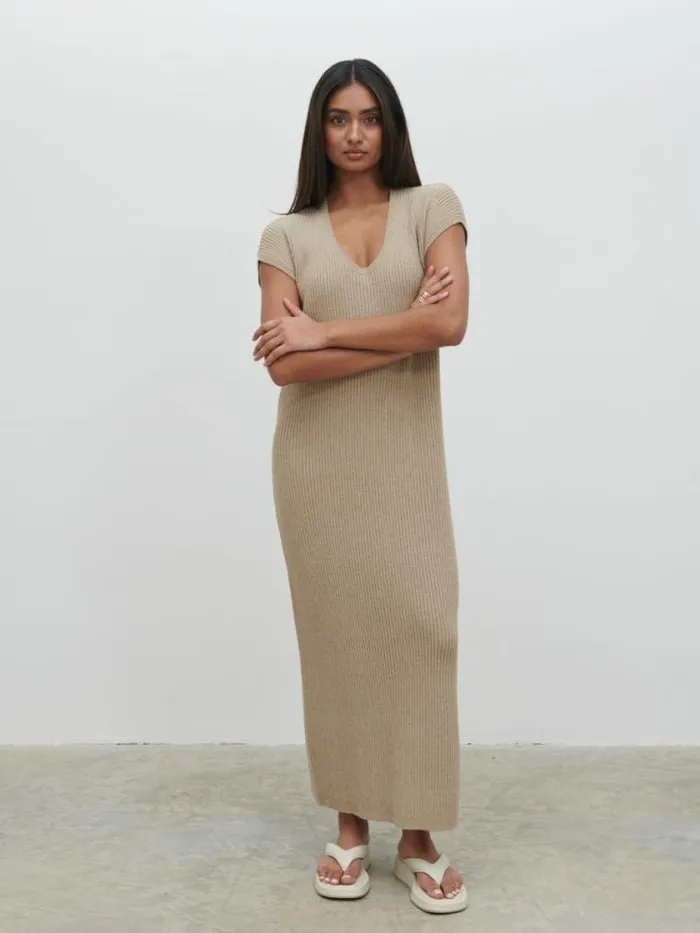 Pretty Lavish Dresses Rose Knit Midaxi Dress Beige 8211 Women