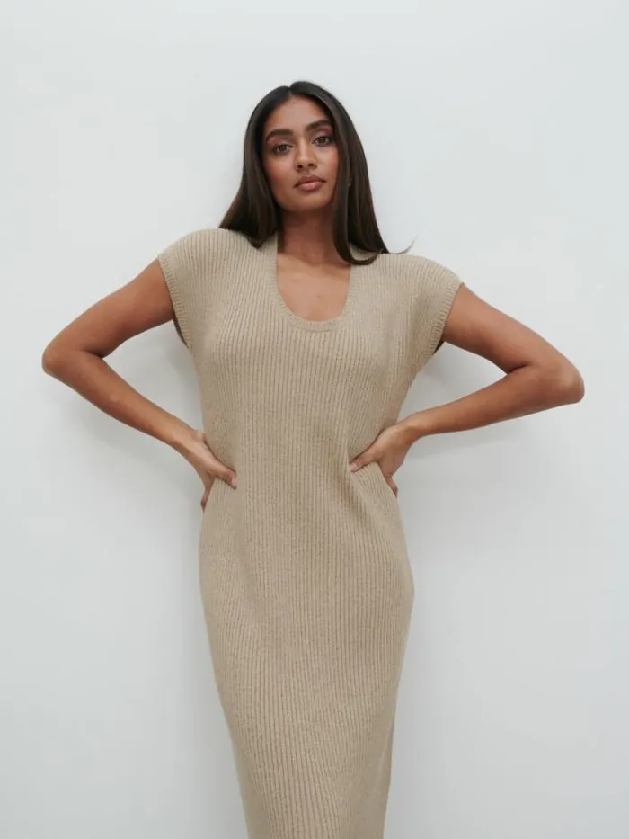 Pretty Lavish Dresses Rose Knit Midaxi Dress Beige 8211 Women