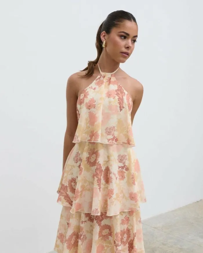 Pretty Lavish Dresses Siobhan Ruffle Maxi Dress Terracotta Petal 8211 Women