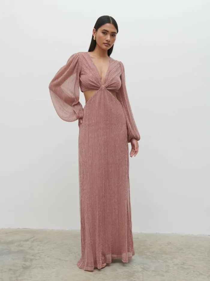 Pretty Lavish Dresses Zaya Plisse Metallic Maxi Dress Pink 8211 Women