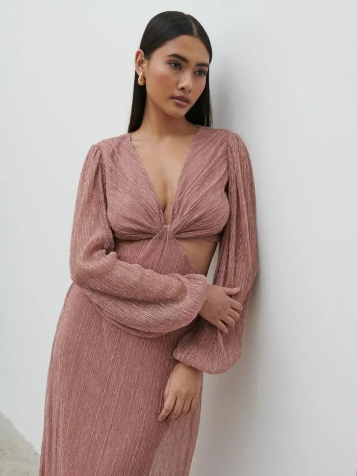 Pretty Lavish Dresses Zaya Plisse Metallic Maxi Dress Pink 8211 Women