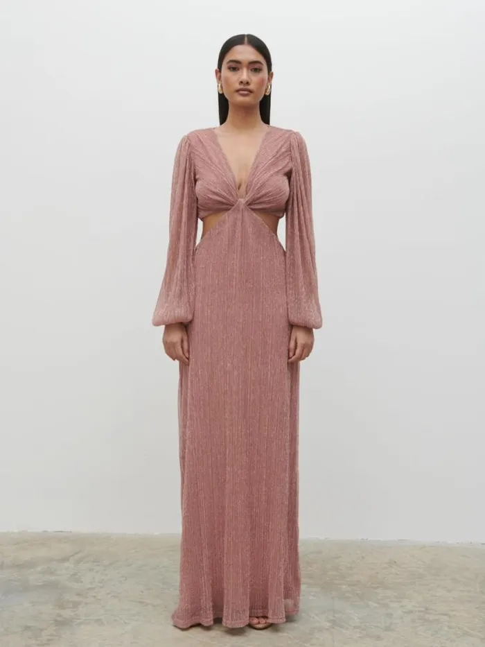Pretty Lavish Dresses Zaya Plisse Metallic Maxi Dress Pink 8211 Women