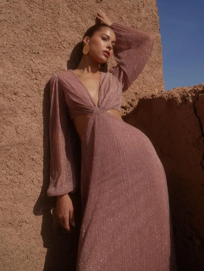 Pretty Lavish Dresses Zaya Plisse Metallic Maxi Dress Pink 8211 Women