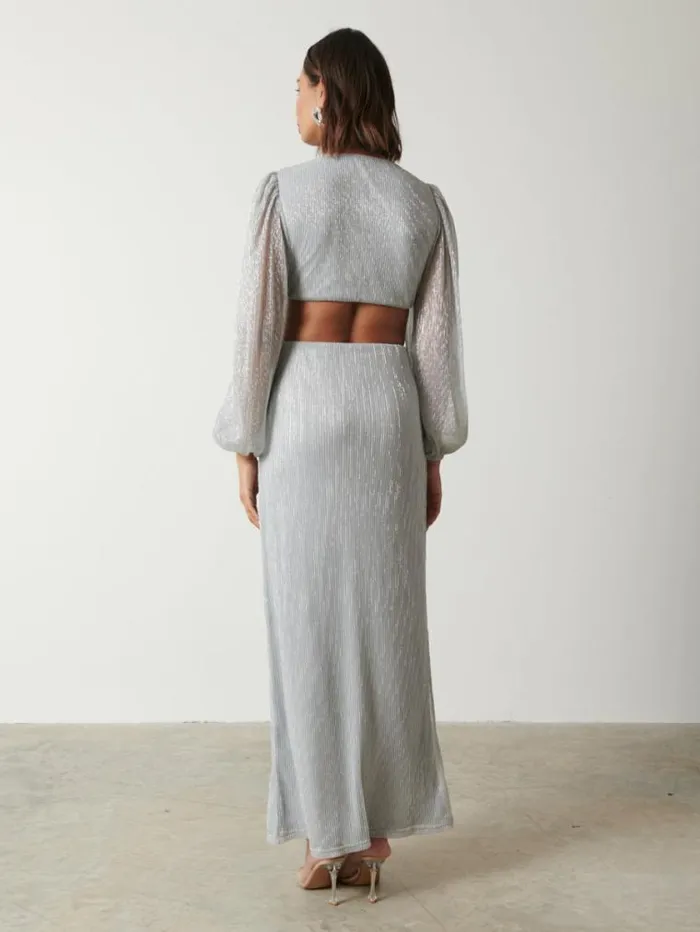 Pretty Lavish Dresses Zaya Plisse Metallic Maxi Dress Silver 8211 Women