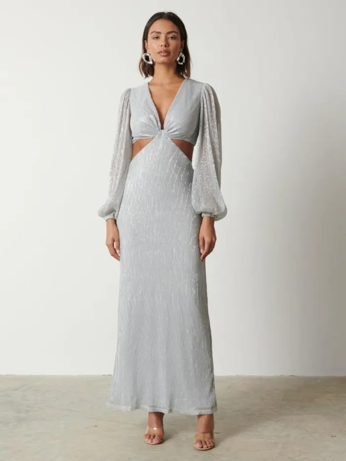 Pretty Lavish Dresses Zaya Plisse Metallic Maxi Dress Silver 8211 Women
