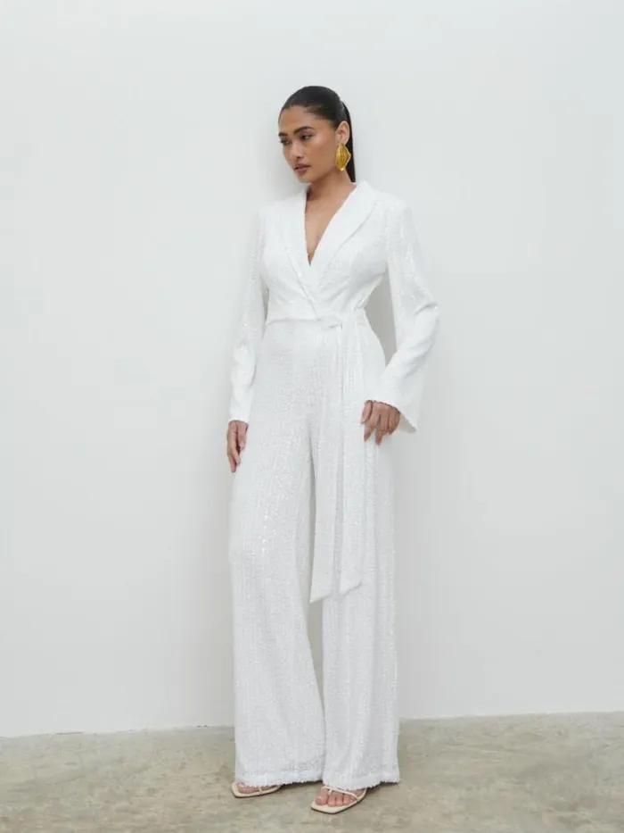 Pretty Lavish Hen Do Chamonix Sequin Jumpsuit White 8211 Women