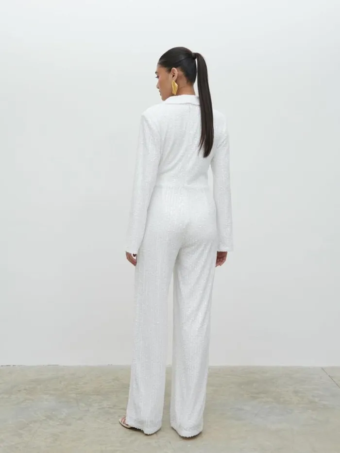 Pretty Lavish Hen Do Chamonix Sequin Jumpsuit White 8211 Women