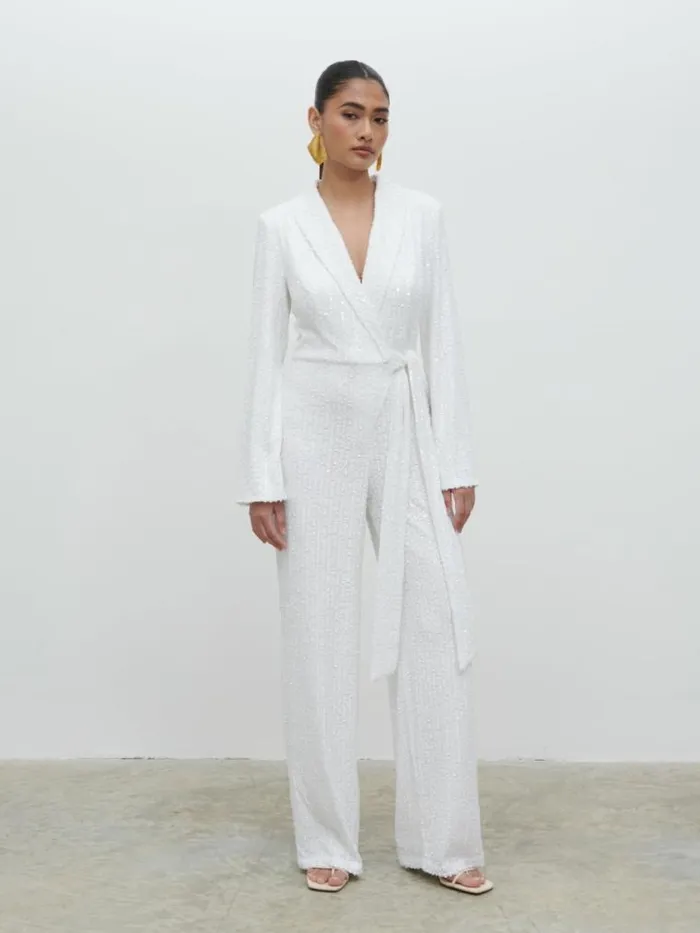 Pretty Lavish Hen Do Chamonix Sequin Jumpsuit White 8211 Women