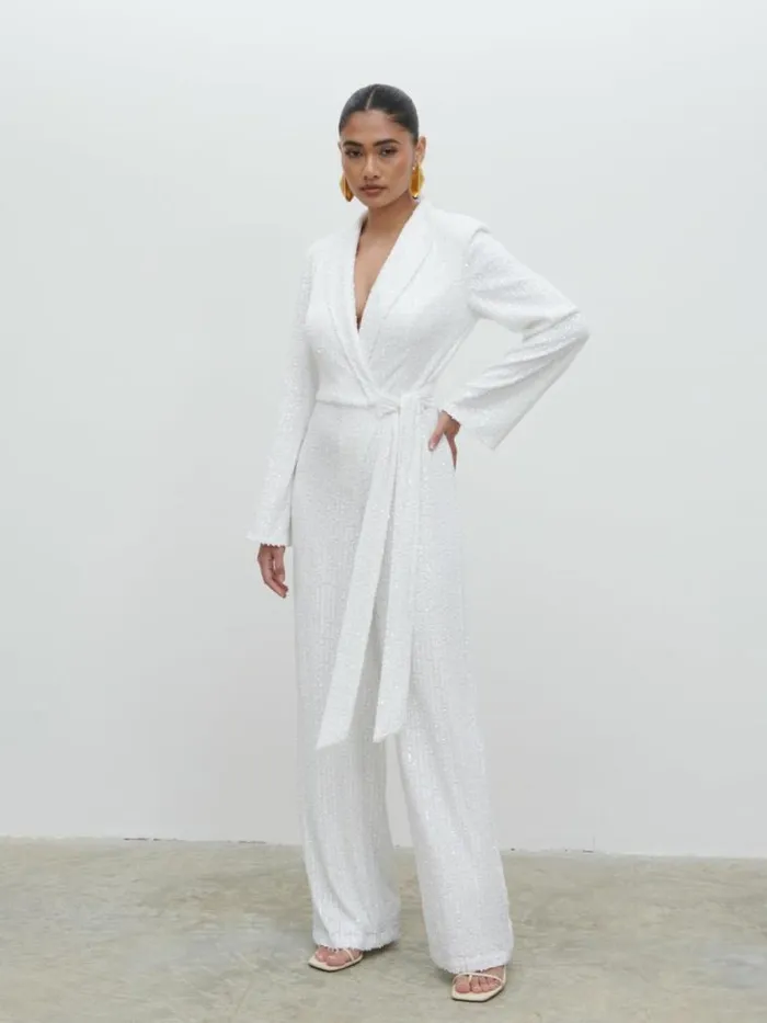 Pretty Lavish Hen Do Chamonix Sequin Jumpsuit White 8211 Women