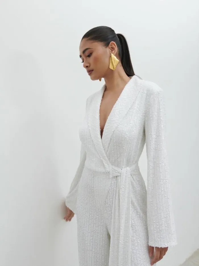 Pretty Lavish Hen Do Chamonix Sequin Jumpsuit White 8211 Women