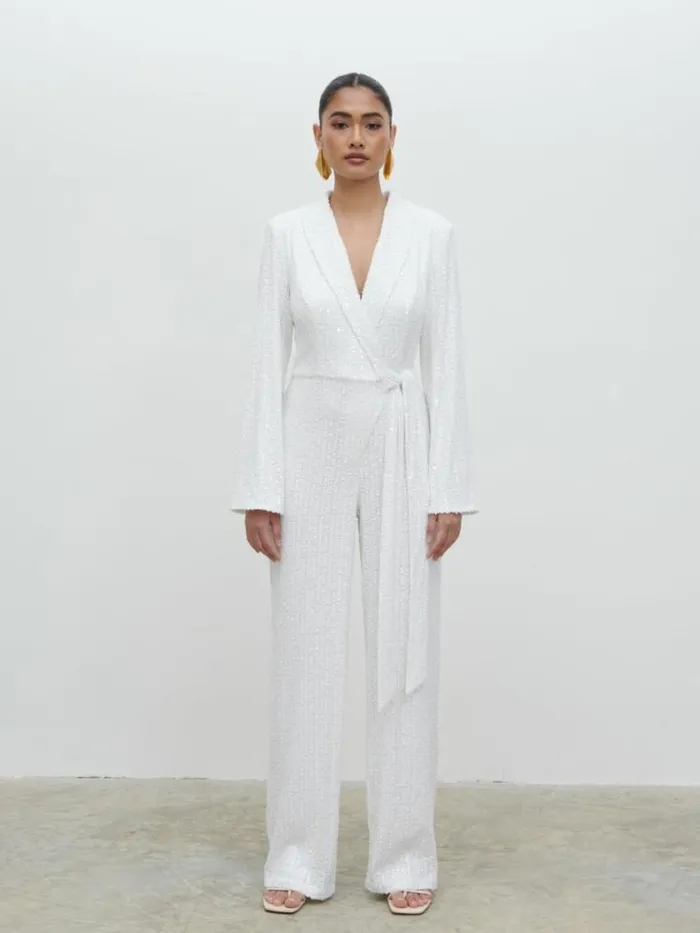 Pretty Lavish Hen Do Chamonix Sequin Jumpsuit White 8211 Women