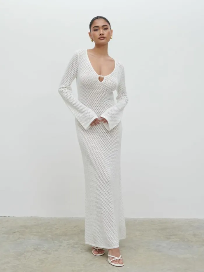 Pretty Lavish Hen Do Croisette Knit Beaded Midaxi Dress White 8211 Women