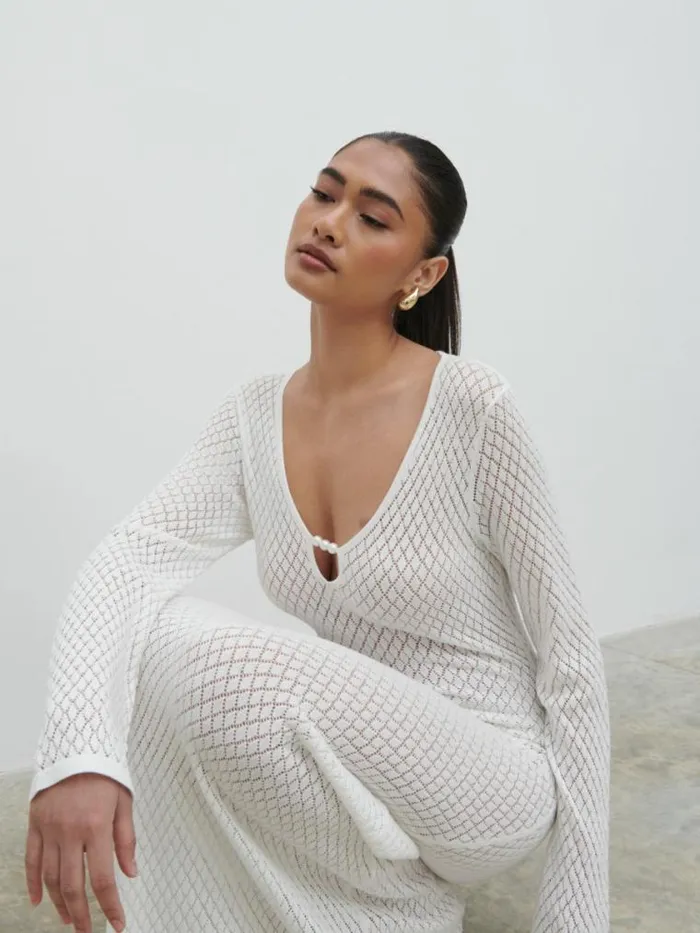 Pretty Lavish Hen Do Croisette Knit Beaded Midaxi Dress White 8211 Women