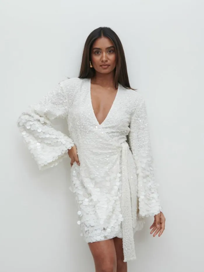 Pretty Lavish Hen Do Provence Wrap Sequin Dress White 8211 Women