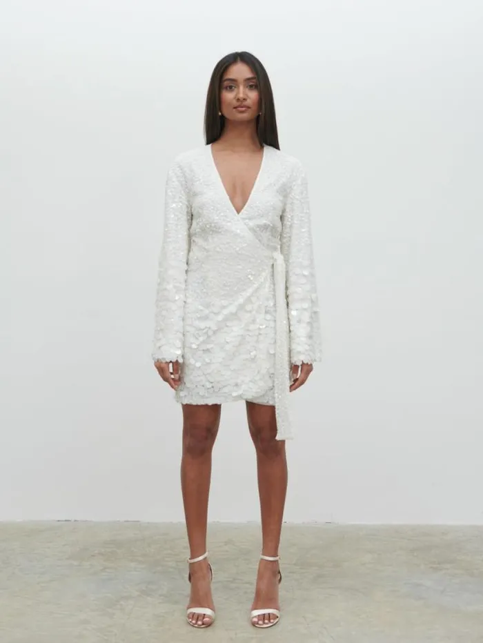 Pretty Lavish Hen Do Provence Wrap Sequin Dress White 8211 Women