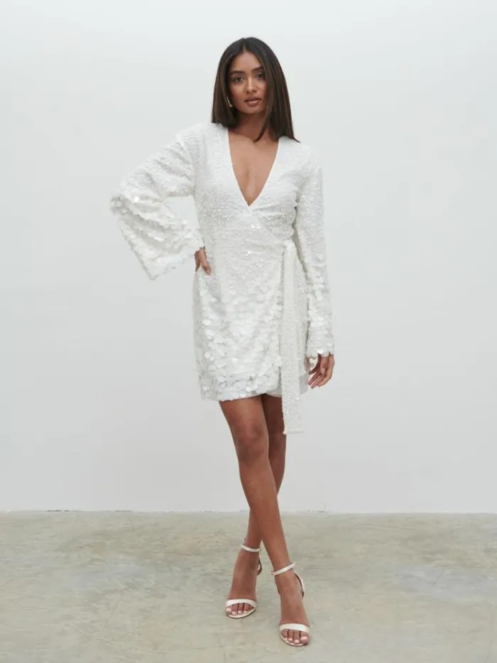 Pretty Lavish Hen Do Provence Wrap Sequin Dress White 8211 Women