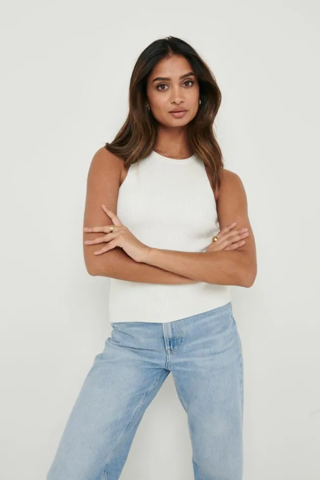 Pretty Lavish Knitwear Billie Ribbed Racer Tee Cream 8211 Women