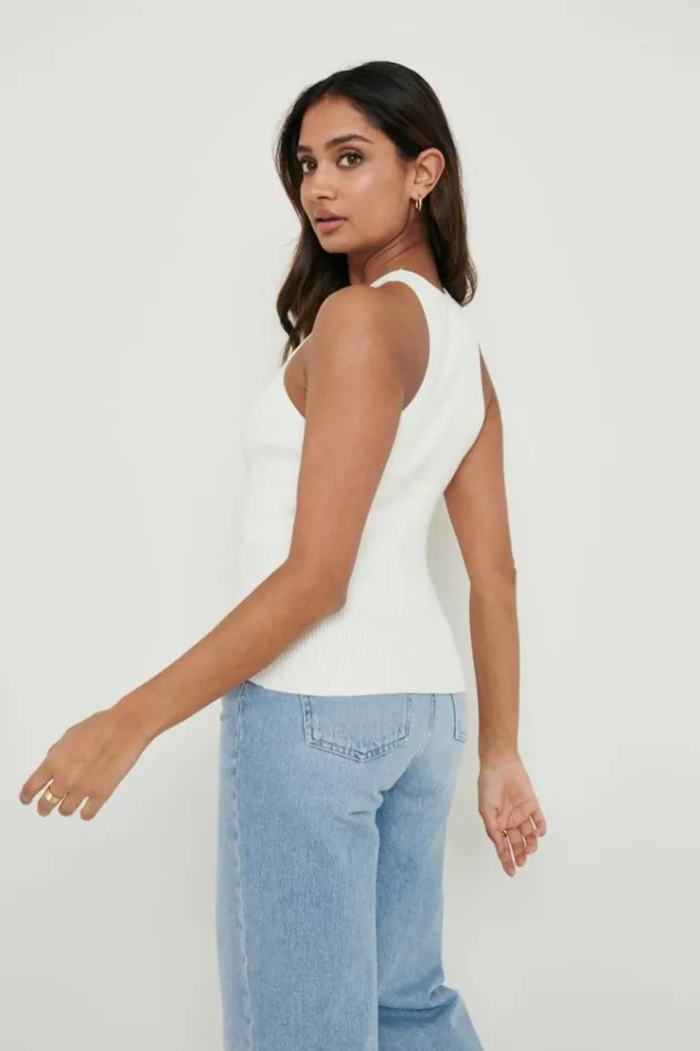 Pretty Lavish Knitwear Billie Ribbed Racer Tee Cream 8211 Women