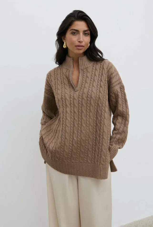 Pretty Lavish Knitwear Braelyn Zip Collared Knit Jumper Brown 8211 Women