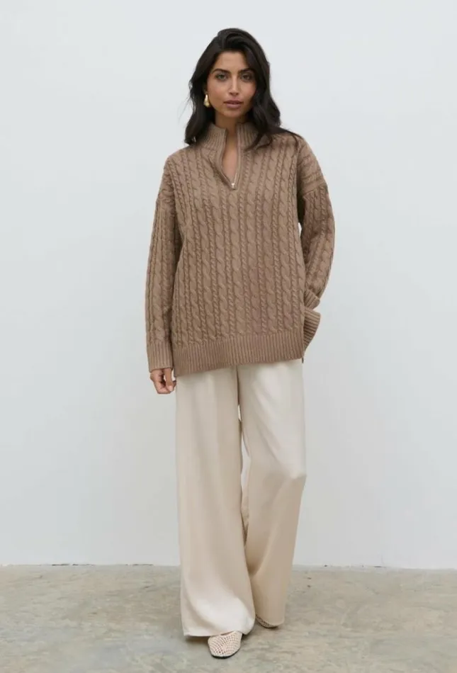 Pretty Lavish Knitwear Braelyn Zip Collared Knit Jumper Brown 8211 Women