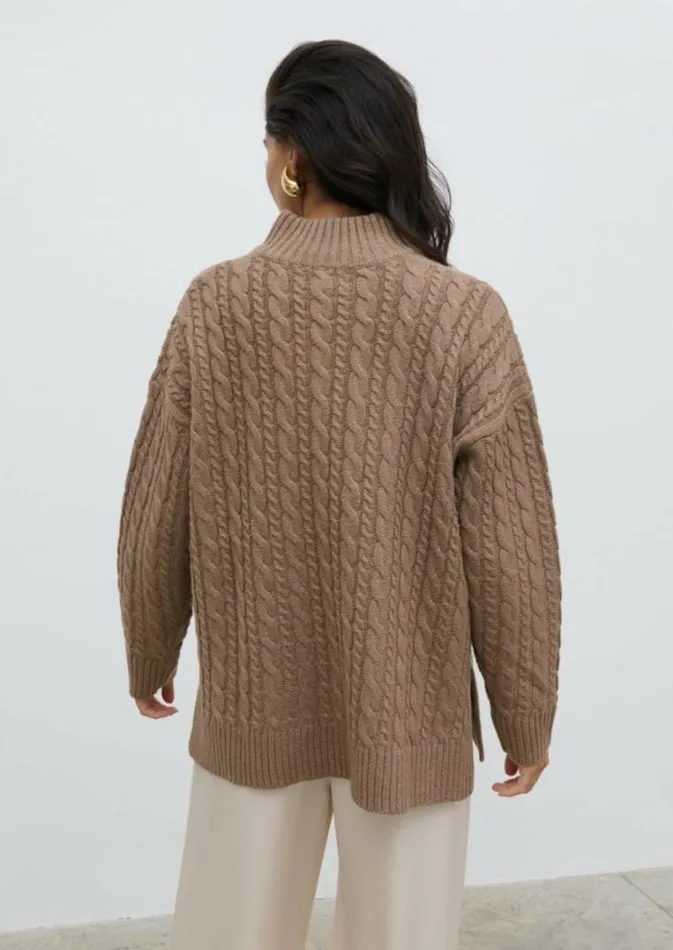 Pretty Lavish Knitwear Braelyn Zip Collared Knit Jumper Brown 8211 Women