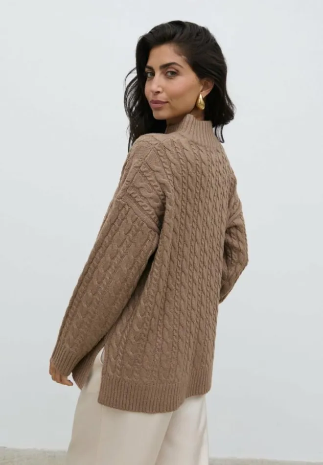 Pretty Lavish Knitwear Braelyn Zip Collared Knit Jumper Brown 8211 Women