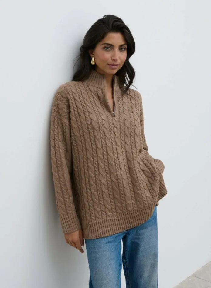 Pretty Lavish Knitwear Braelyn Zip Collared Knit Jumper Brown 8211 Women