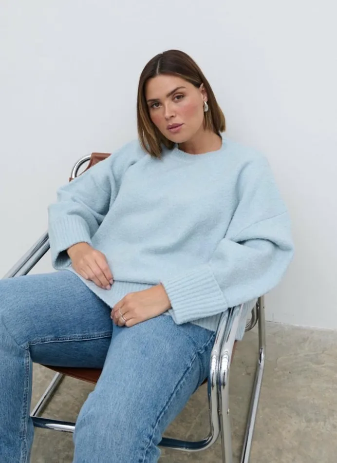 Pretty Lavish Knitwear Camille Oversized Borg Knit Jumper Curve Pale Blue 8211 Women Pretty Lavish Knitwear Camille Oversized Borg Knit Jumper Curve Pale Blue 8211 Women