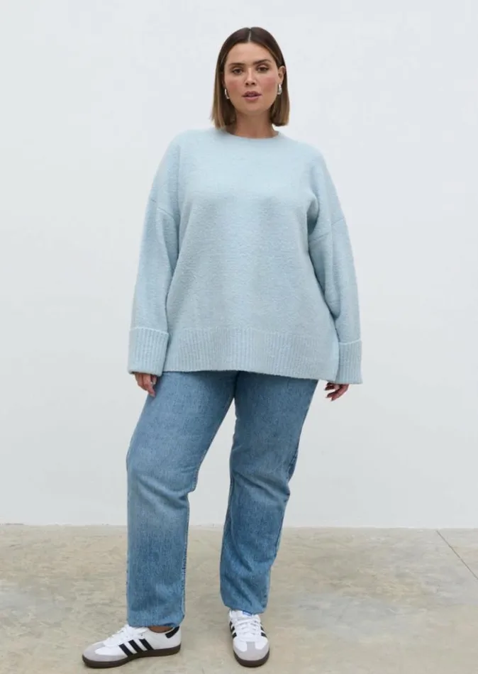 Pretty Lavish Knitwear Camille Oversized Borg Knit Jumper Curve Pale Blue 8211 Women