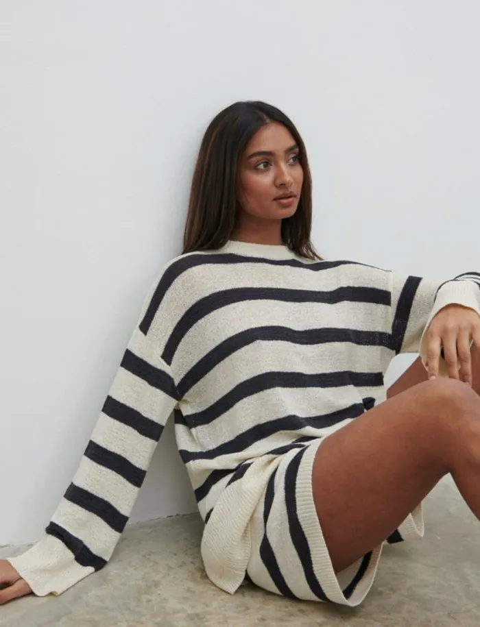Pretty Lavish Knitwear Dakota Stripe Knit Jumper Cream And Navy Stripe 8211 Women