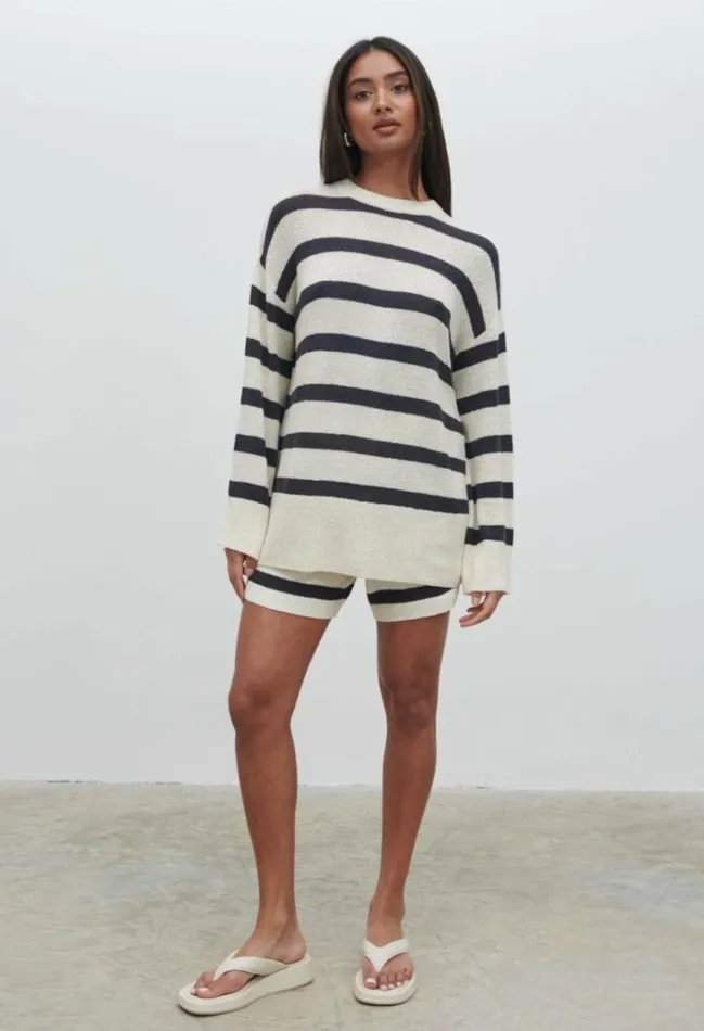 Pretty Lavish Knitwear Dakota Stripe Knit Jumper Cream And Navy Stripe 8211 Women
