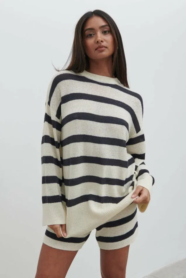 Pretty Lavish Knitwear Dakota Stripe Knit Jumper Cream And Navy Stripe 8211 Women