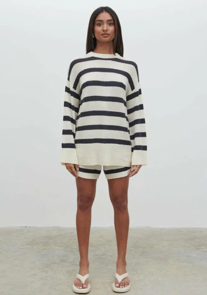 Pretty Lavish Knitwear Dakota Stripe Knit Jumper Cream And Navy Stripe 8211 Women