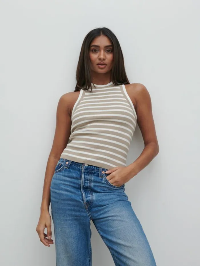 Pretty Lavish Knitwear Ferne Stripe Knit Racer Top Beige And Cream Stripe 8211 Women Pretty Lavish Knitwear Ferne Stripe Knit Racer Top Beige And Cream Stripe 8211 Women