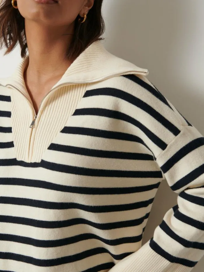 Pretty Lavish Knitwear Jayden Funnel Neck Zip Jumper Cream And Navy Stripe 8211 Women Pretty Lavish Knitwear Jayden Funnel Neck Zip Jumper Cream And Navy Stripe 8211 Women