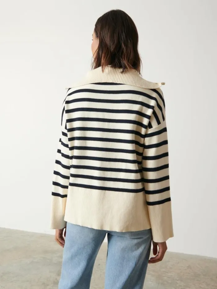 Pretty Lavish Knitwear Jayden Funnel Neck Zip Jumper Cream And Navy Stripe 8211 Women