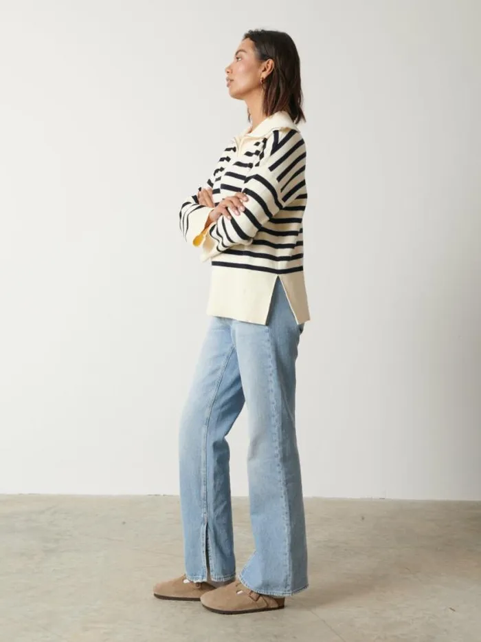Pretty Lavish Knitwear Jayden Funnel Neck Zip Jumper Cream And Navy Stripe 8211 Women