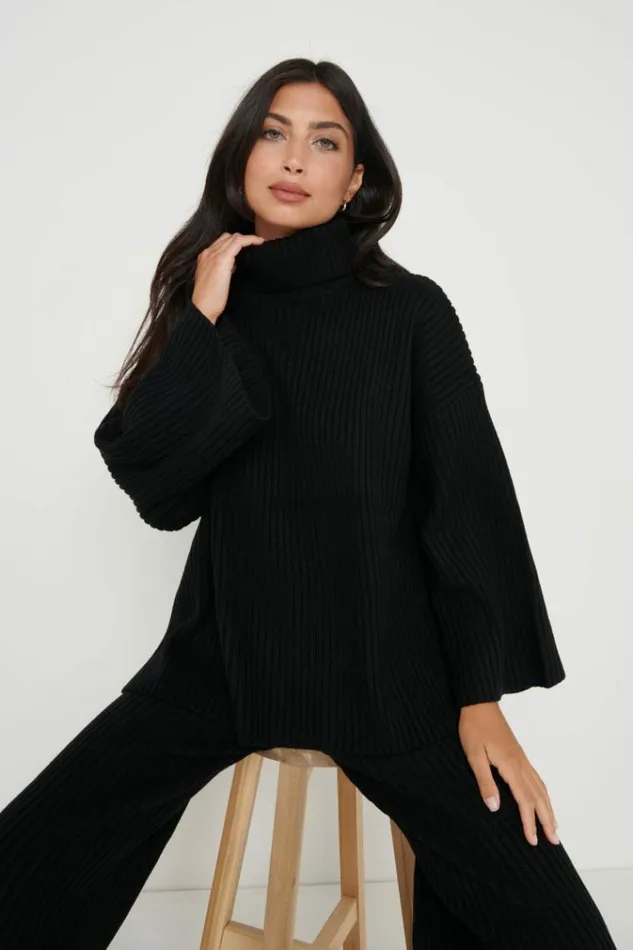 Pretty Lavish Knitwear Lina Ribbed Jumper Black Black 8211 Women